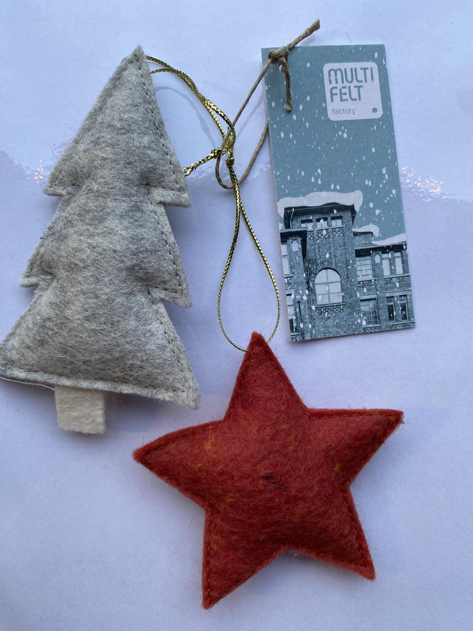 Tömött karácsonyfa dísz: fehér csillag&kék fa